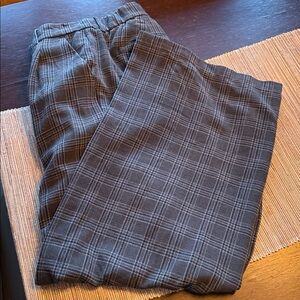 Gray Plaid Wide-Leg Pants